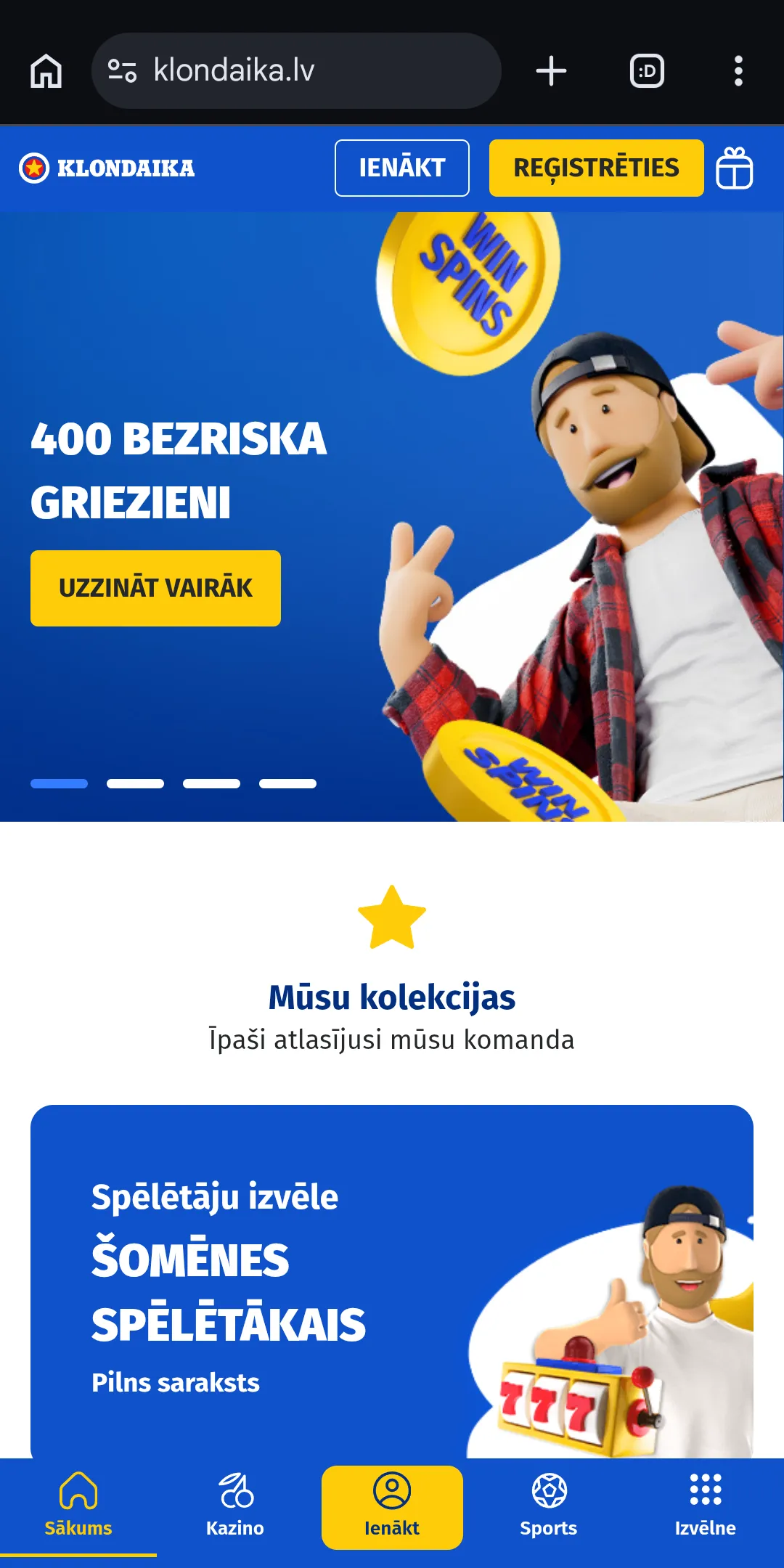 Klondaika iepazīšanās piedāvājums — ekrānuzņēmums no Klondaika oficiālās vietnes