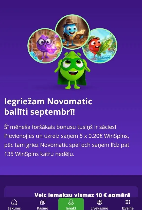 Laimz — Laimz iknedēļas akcijas — Novomatic un live kazino
